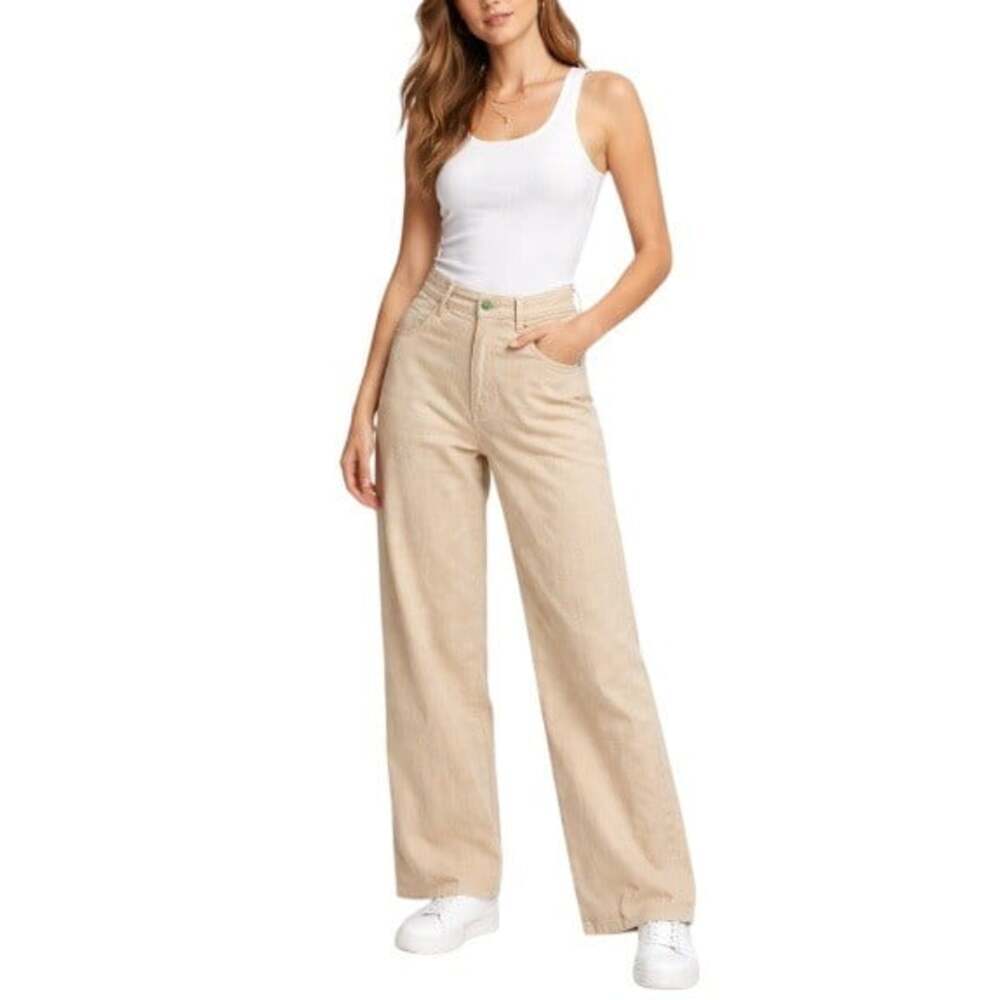 SR vs Sandrine Rose Wide Curve Leg Jeans Women's 27 Sunflower Sand Neutral NWT